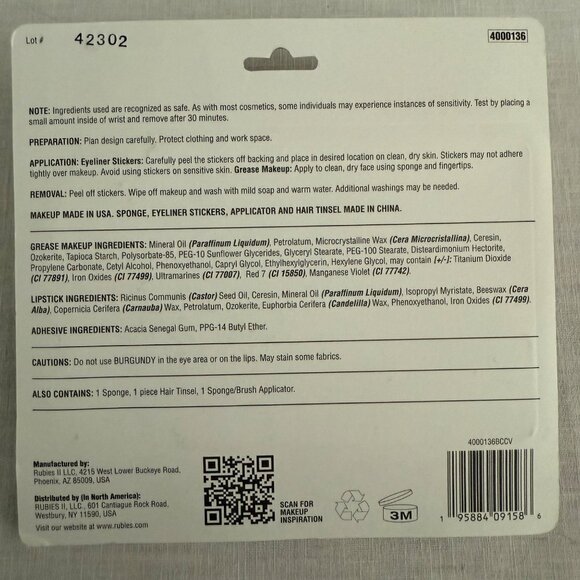 Rubies Goth Makeup Kit Grease Makeup Black Lipstick -Eyeliner Stickers - Picture 5 of 8